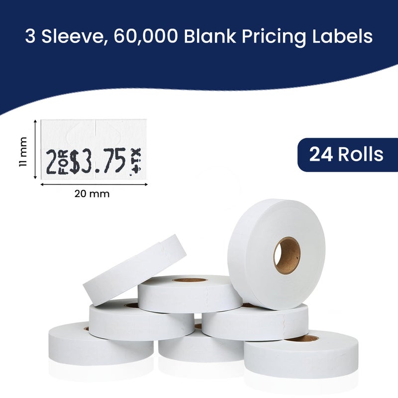Perco White Pricing Labels for Monarch 1131 Price Gun â€“ 3 Sleeves, 24 Rolls Value Pack - 60,000 Price Marking Labels â€“ with Ink Rolls Included - Image 3